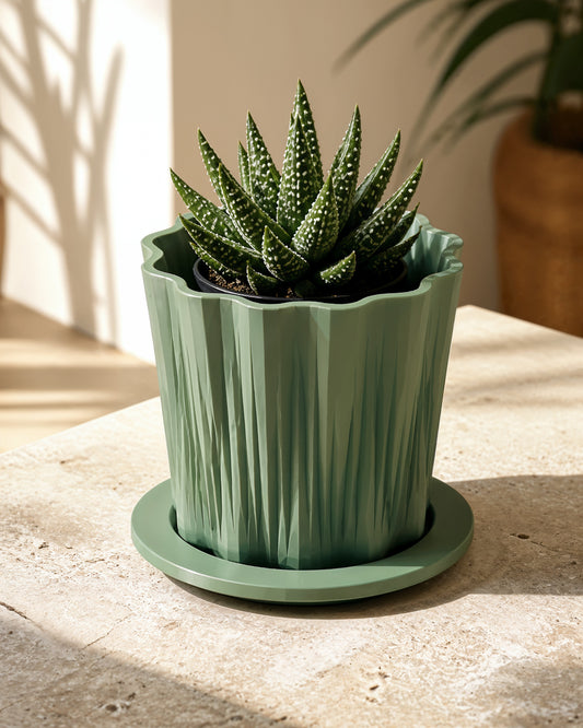 AI-assisted photorealistic visualization of the original ShapEVO FacetRoot planter concept