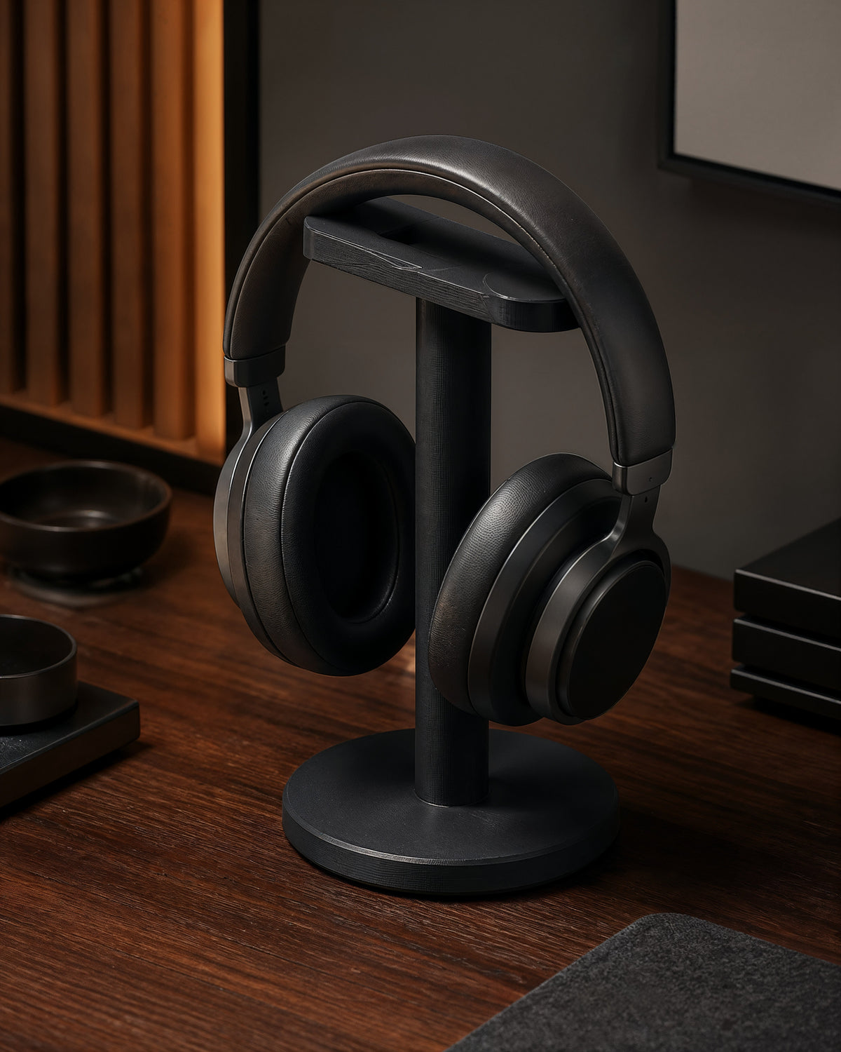 AI-assisted photorealistic visualization of the original ShapEVO Orbit headphone stand concept