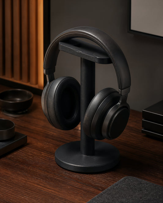 AI-assisted photorealistic visualization of the original ShapEVO Orbit headphone stand concept