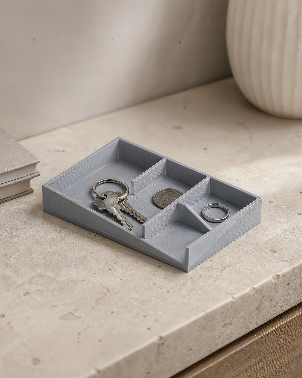 AI-assisted photorealistic visualization of the original ShapEVO StackNest catchall tray concept